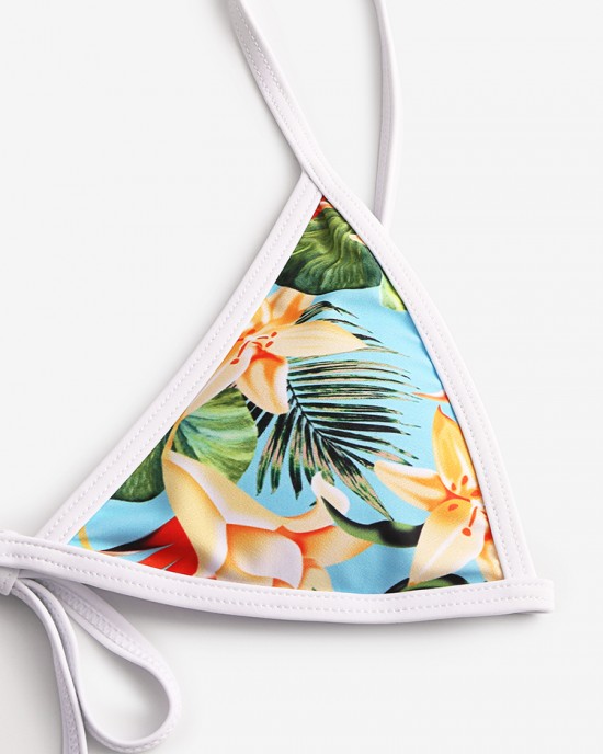 Women Tropical Print Triangle String Hot Swimwear Backless Bikini