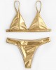 Women Triangle Bronzing Solid Color Thong Bikini