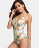 Women Banana Print Criss  Cross Spaghetti Straps One Piece Beach Swimwear