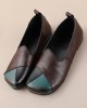 Women Casual Retro Colorblock Genuine Leather Soft Comfortable Lazy Flat Shoes