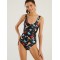 Women Cartoon Dinosaur Print Open Back One Piece Beach Swimwear