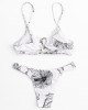 Women Simple Plant Print Hollow Ring Backless Swimsuit Thong Bikini For Swimming