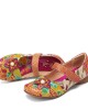 SOCOFY Retro Flower Decor Printed Cowhide Leather Stitching Cloth Comfy Round Toe Casual Flat Shoes