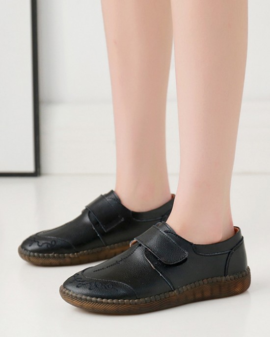 Women Brief Cowhide Leather Soft Sole Non Slip Comfy Flats Casual Shoes