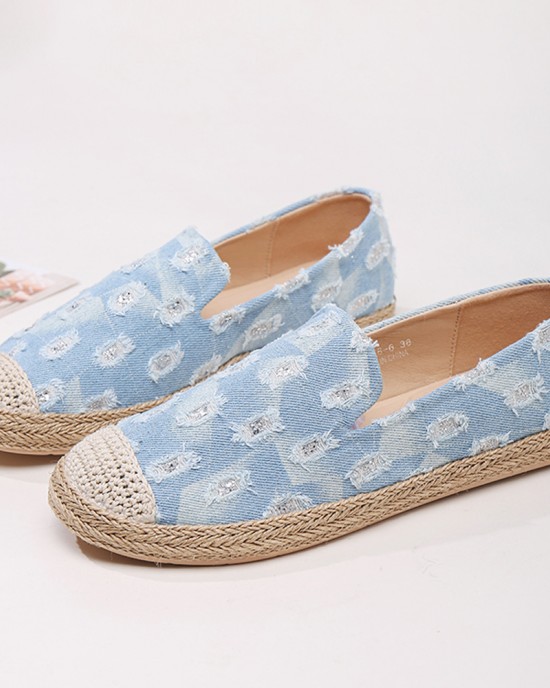 Women Comfy Denim Ripped Design Espadrilles Flats Loafers