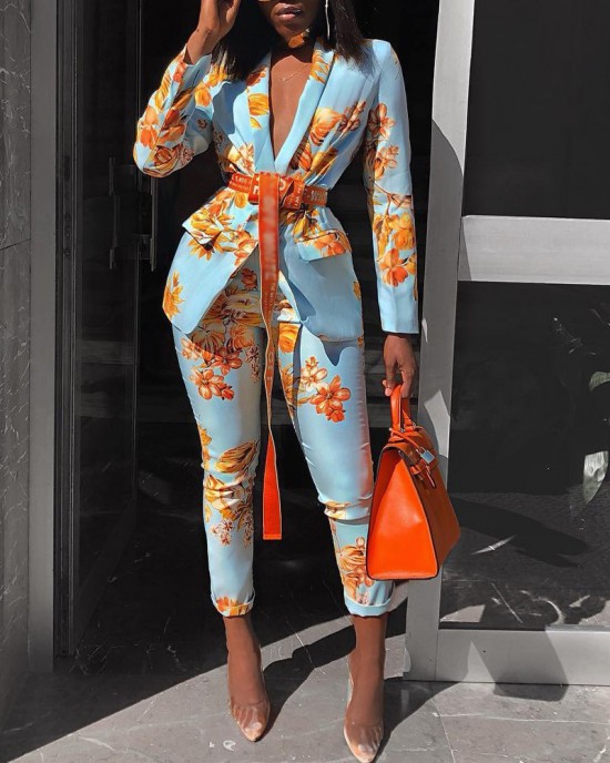 Printed jacket set, casual suit set HF3302-04-04