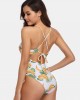 Women Banana Print Criss  Cross Spaghetti Straps One Piece Beach Swimwear