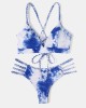 Women Tie Dye Criss  Cross Back Bandage Backless High Fork Bikini