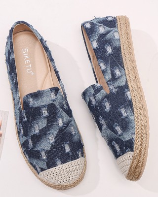 Women Comfy Denim Ripped Design Espadrilles Flats Loafers