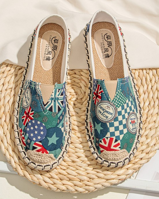 Women Pattern Slip On Comfy Hand Stitching Casual Flat Loafers Shoes