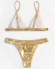 Women Triangle Bronzing Solid Color Thong Bikini