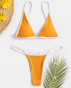 Women Triangle Rib Solid Color Thong Bikini Backless Swimwear