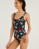 Women Cartoon Dinosaur Print Open Back One Piece Beach Swimwear