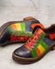  Casual Lace Up Rainbow Print Stitching Loafers Shoes Women’s Leather Comfy Flats