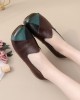 Women Casual Retro Colorblock Genuine Leather Soft Comfortable Lazy Flat Shoes