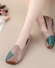 Women Casual Retro Colorblock Genuine Leather Soft Comfortable Lazy Flat Shoes