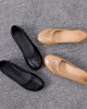 Women Brief Floral Pattern Cowhide Leather Round Toe Soft Sole Comfy Slip On Flats