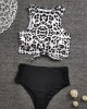 Women Leopard Print Tie Front High Neck Hot High Waist Bikini