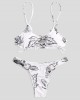 Women Simple Plant Print Hollow Ring Backless Swimsuit Thong Bikini For Swimming