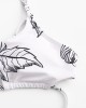 Women Simple Plant Print Hollow Ring Backless Swimsuit Thong Bikini For Swimming