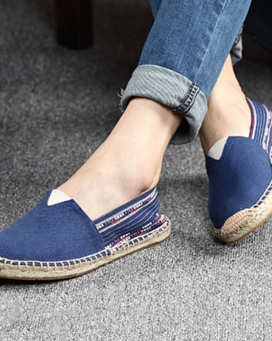 Women Large Size Ethnic Style Linen Slip  on Espadrille Fisherman’s Shoes