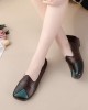 Women Casual Retro Colorblock Genuine Leather Soft Comfortable Lazy Flat Shoes