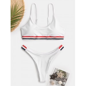 Women Striped Trim Swimwear Thong Bikinis