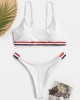 Women Striped Trim Swimwear Thong Bikinis