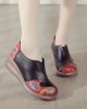 Women Retro Ethnic Floral Pattern Splicing Lightweight Slip Resistant Wedges