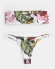 Women Tropical Print Bandeau Bikini Thong Backless Swimsuit