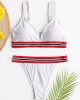 Women Striped Trim Spaghetti Straps Backless Bikini Thong Swimsuit