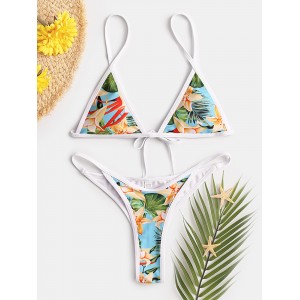 Women Tropical Print Triangle String Hot Swimwear Backless Bikini