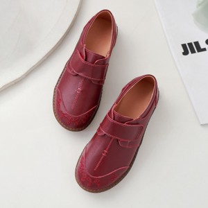 Women Brief Cowhide Leather Soft Sole Non Slip Comfy Flats Casual Shoes