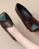 Women Casual Retro Colorblock Genuine Leather Soft Comfortable Lazy Flat Shoes