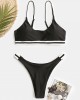 Women Striped Trim Swimwear Thong Bikinis