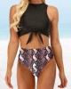 Women Leopard Print Tie Front High Neck Hot High Waist Bikini