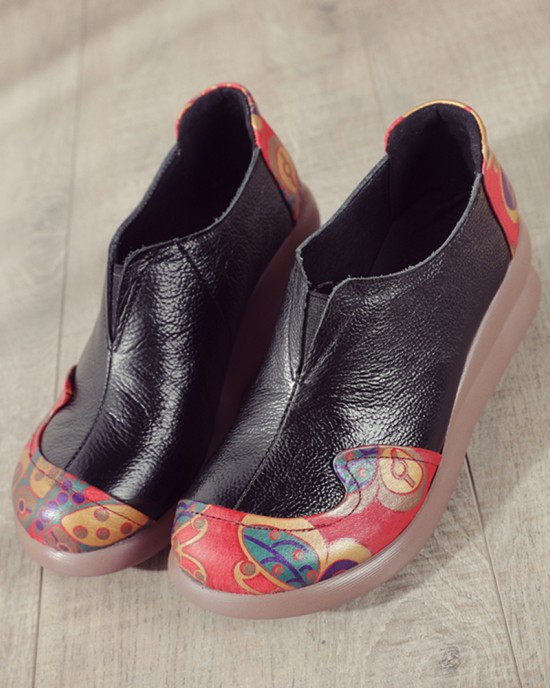 Women Retro Ethnic Floral Pattern Splicing Lightweight Slip Resistant Wedges