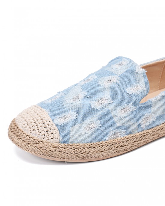 Women Comfy Denim Ripped Design Espadrilles Flats Loafers