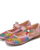 SOCOFY Natural Flowers Hollow Out Cowhide Leather Comfy Breathable Wearable Casual Flat Shoes