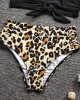 Women Leopard Print Tie Front High Neck Hot High Waist Bikini