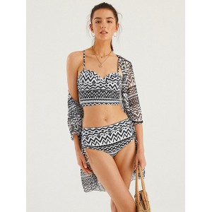 Women Vintage Ethnic Print Push Up Bandage Hot Bikini Cover Ups Three Pieces