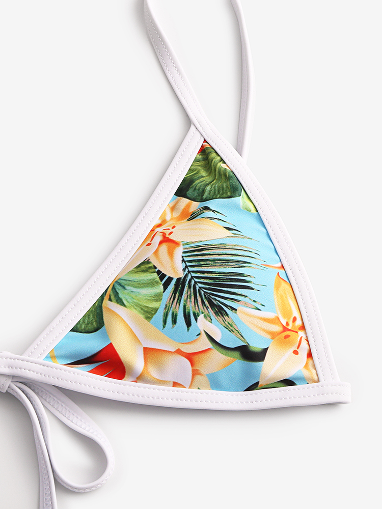 Women Tropical Print Triangle String Hot Swimwear Backless Bikini