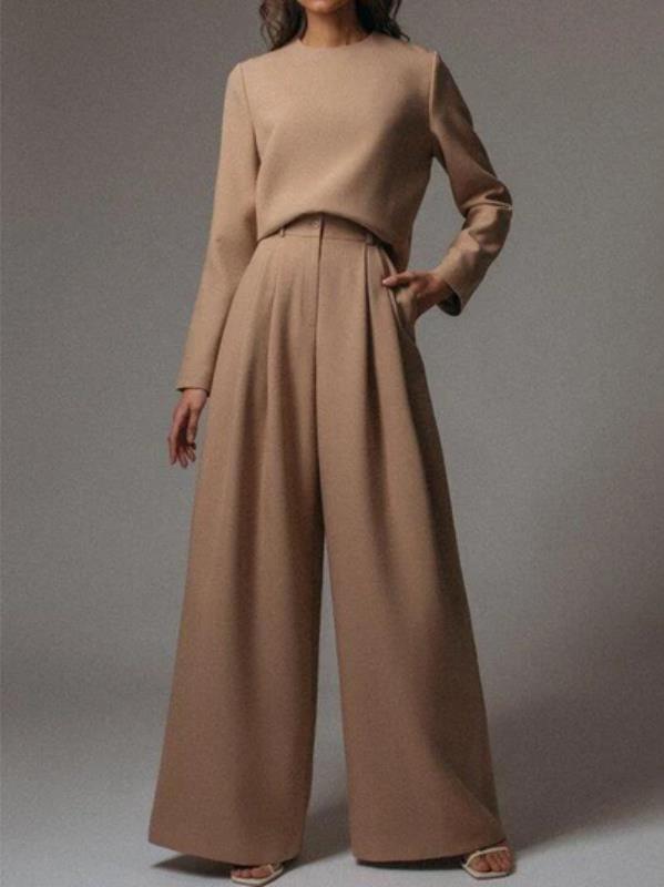 New casual long-sleeved solid color two-piece set HF1603-04-04