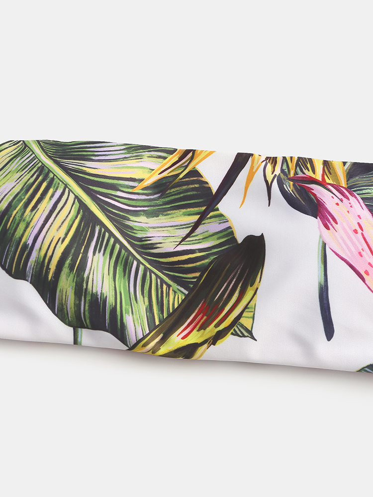 Women Tropical Print Bandeau Bikini Thong Backless Swimsuit