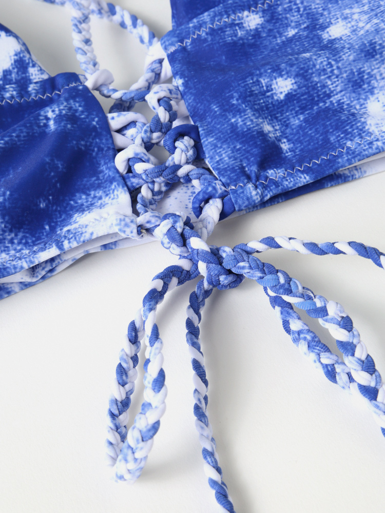 Women Tie Dye Criss  Cross Back Bandage Backless High Fork Bikini