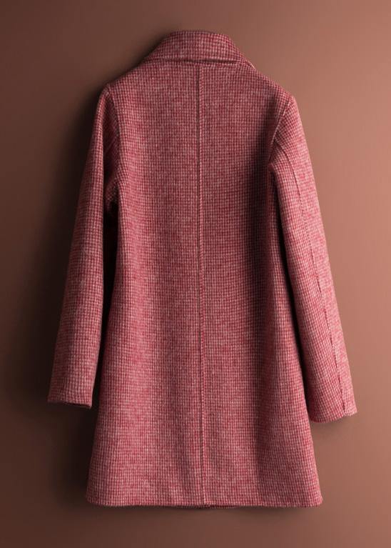 Unique rose plaid Fine tunics for women Neckline Notched pockets coat